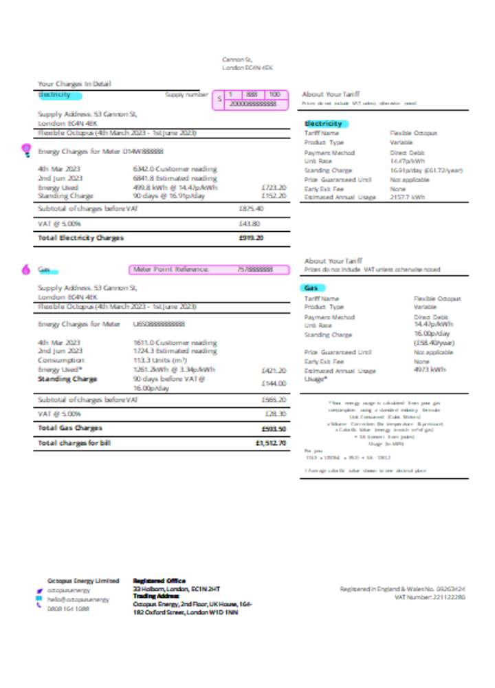 Octopus Energy utility business bill SCR page 2 PSD template
